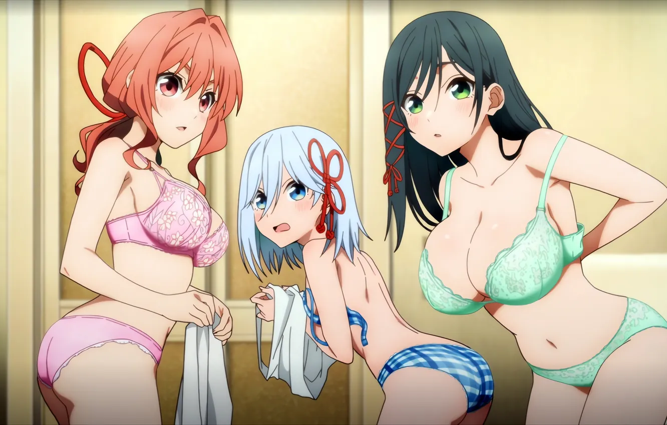 Photo wallpaper sexy, lingerie, ass, bra, cleavage, panties, green eyes, long hair