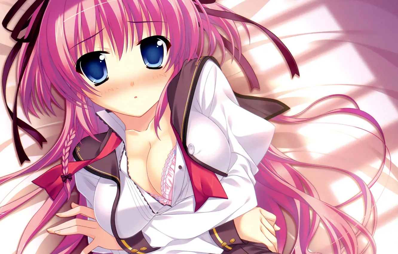 Photo wallpaper chest, girl, art, lying, pink hair, princess evangile, yamakaze ran, rousenin rise