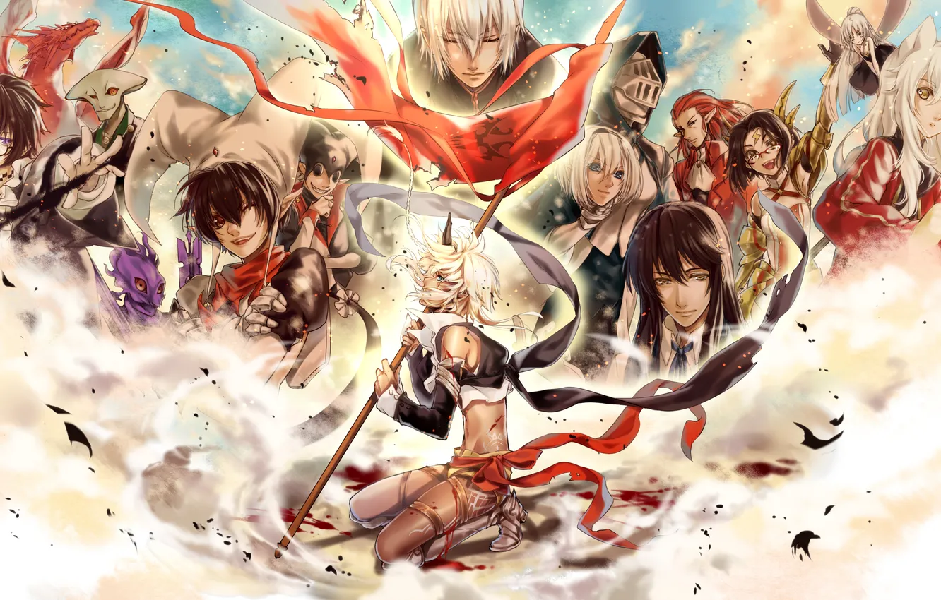 Photo wallpaper girl, elf, vampire, guy, pixiv fantasia