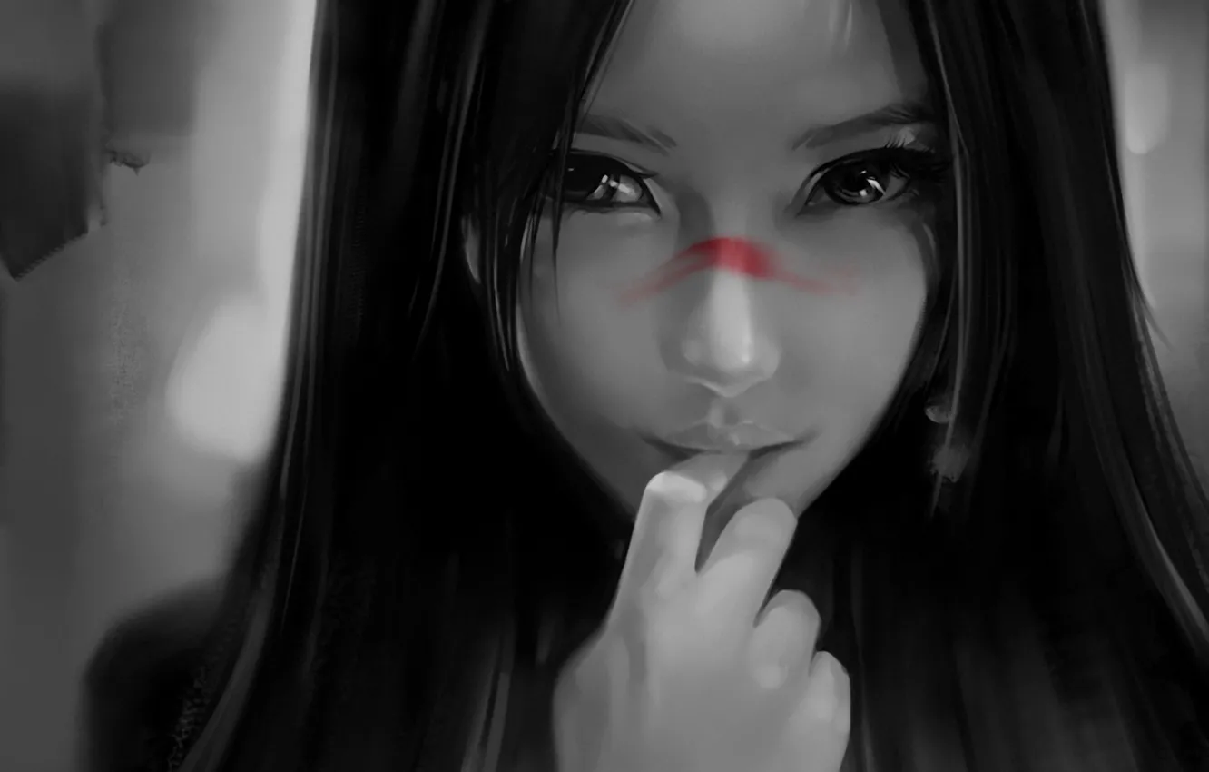 Photo wallpaper girl, face, paint, hands, black and white, monochrome