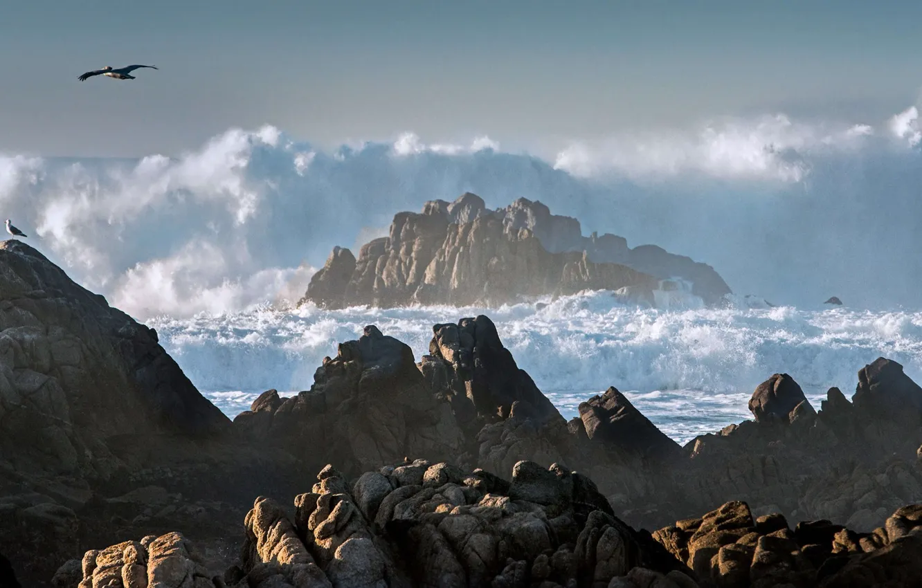 Photo wallpaper storm, rocks, CA, USA