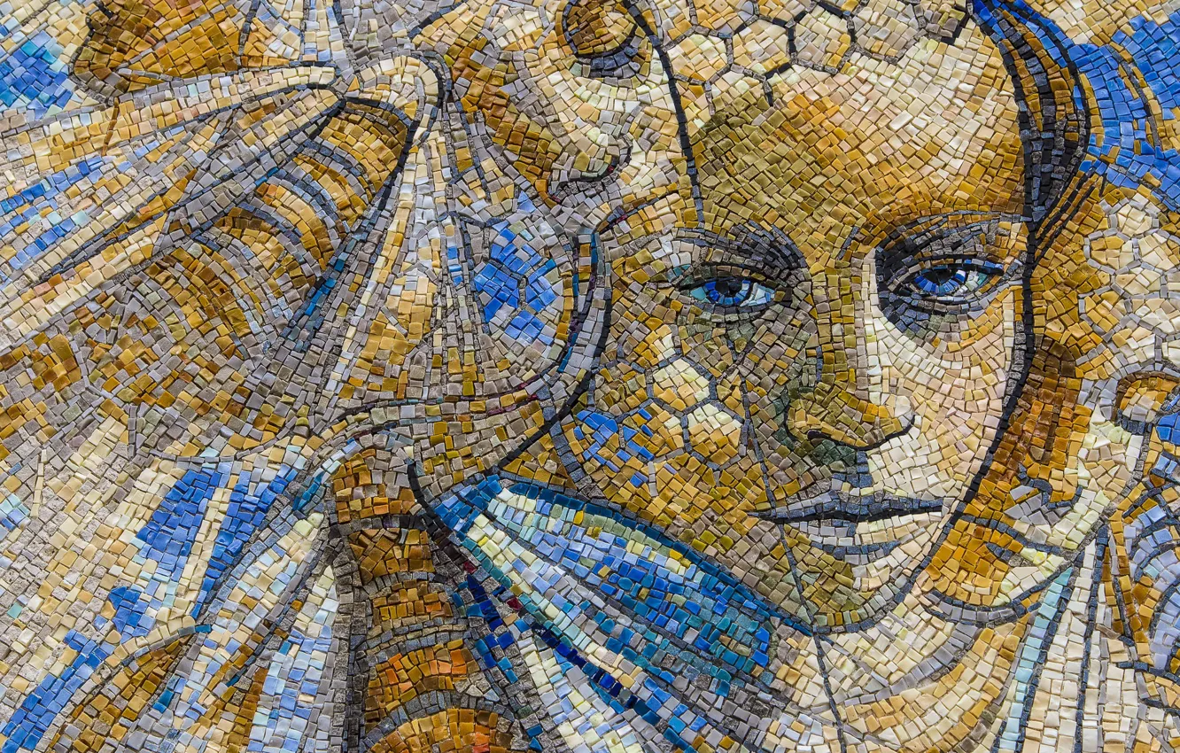 Photo wallpaper girl, mosaic, face, color