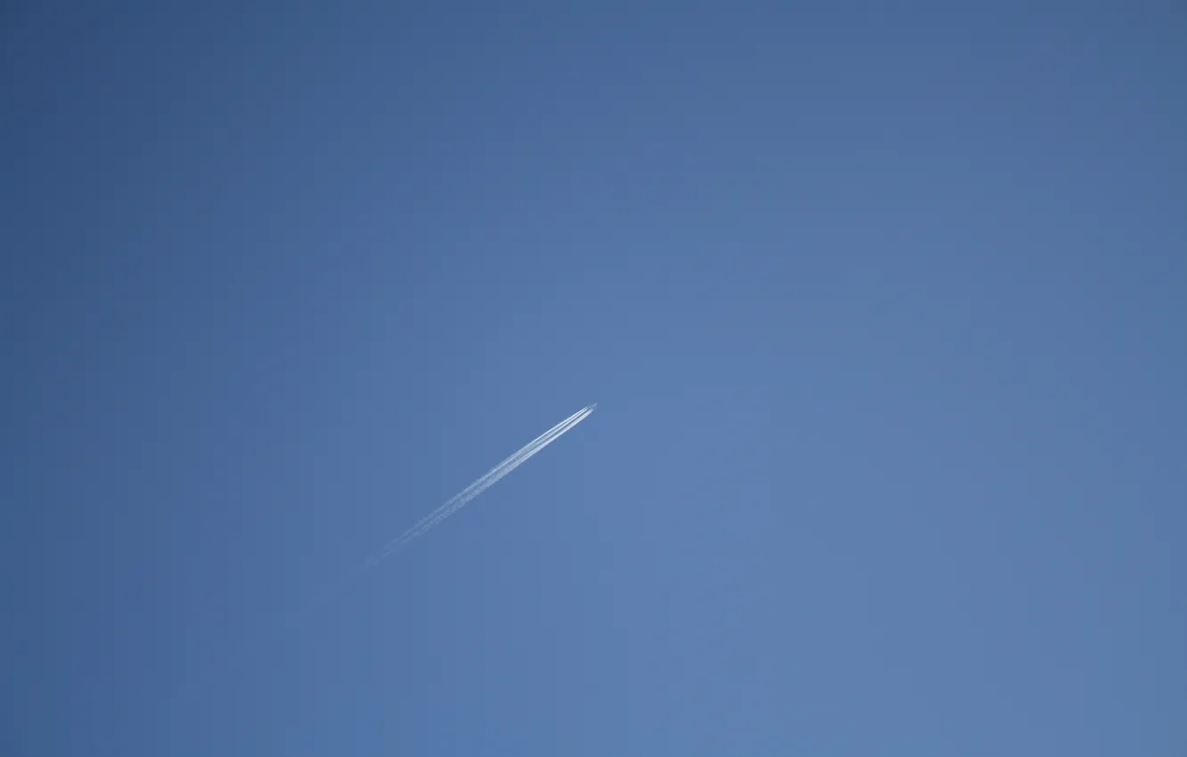Photo wallpaper the plane, blue, trail, The sky
