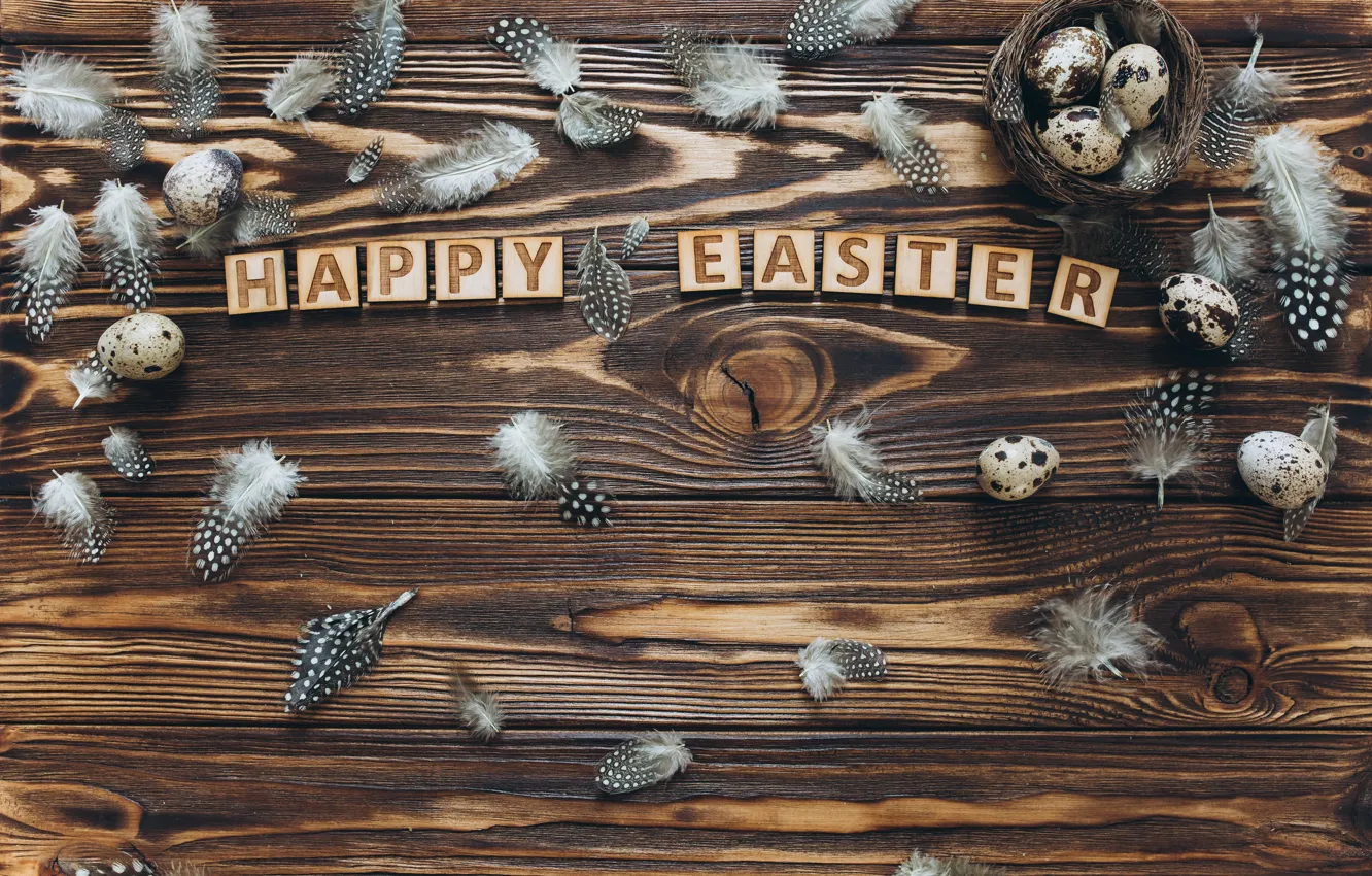 Photo wallpaper letters, holiday, eggs, feathers, Easter, socket