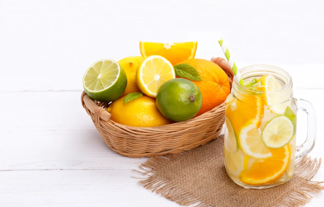 Photo wallpaper lemon, orange, lime, lemonade, Citrus