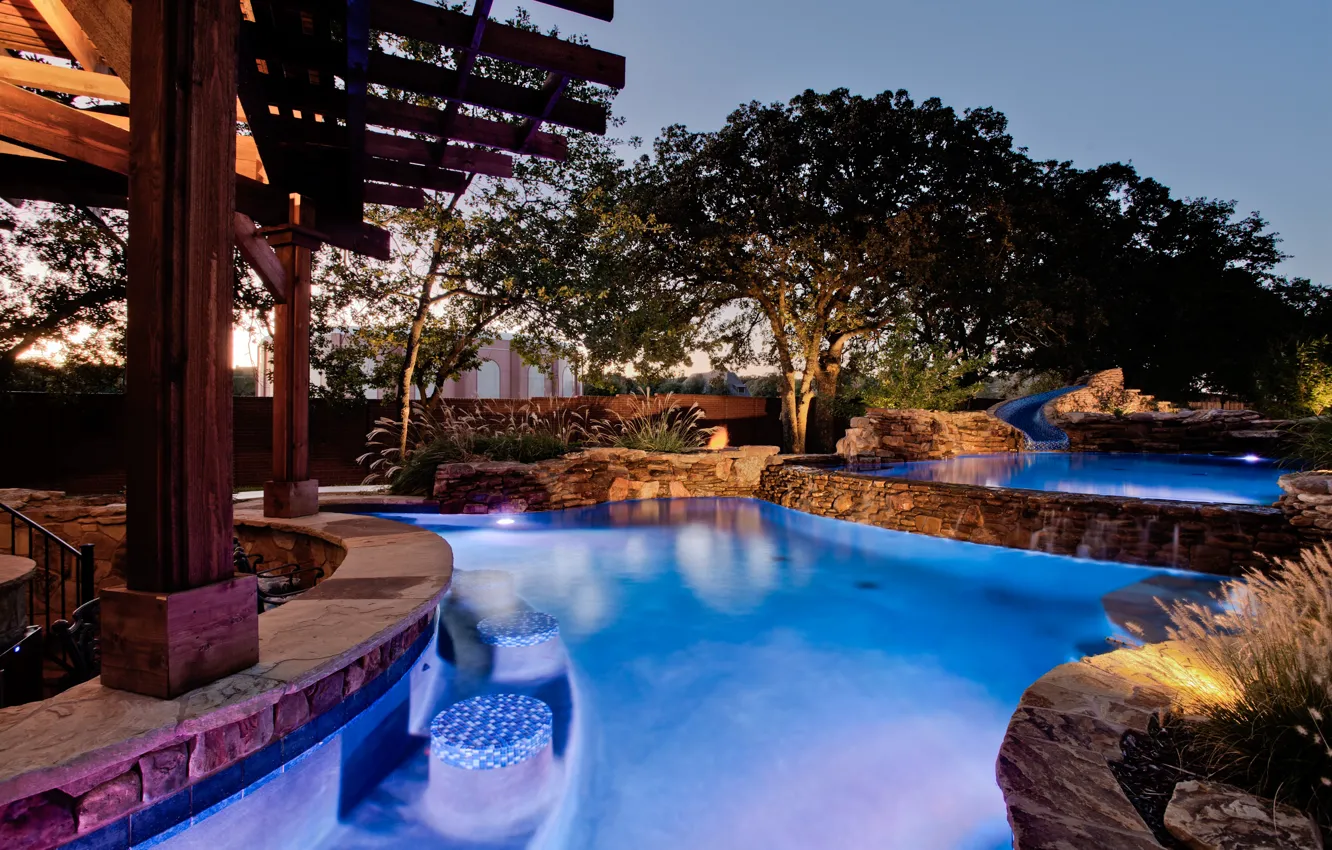 Photo wallpaper lights, the evening, pool, ranch, ranch, Iron Mountain