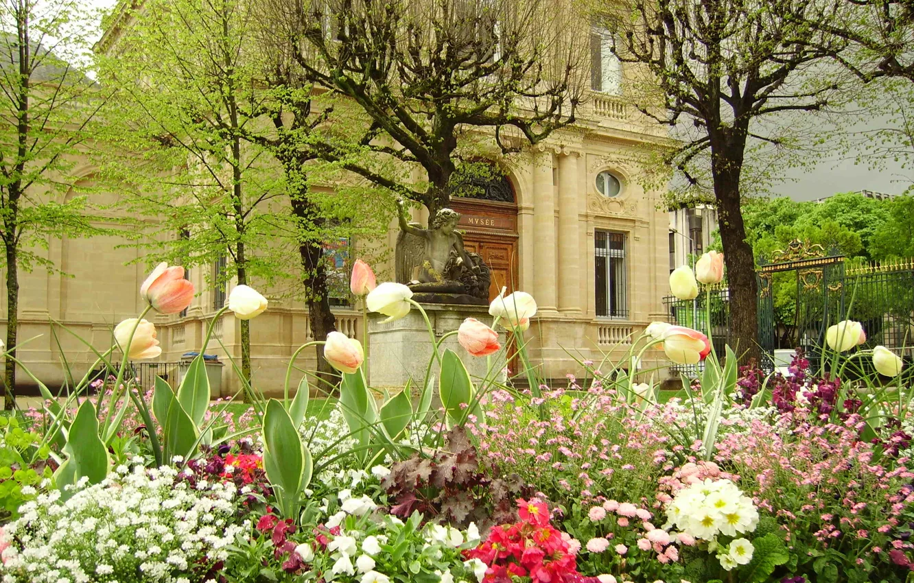 Photo wallpaper flowers, castle, France, garden