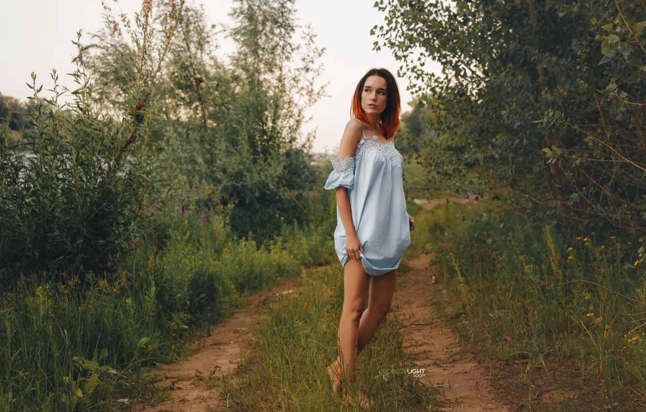 Photo wallpaper girl, trees, pose, red, Maria, Alexander Drobkov-Light