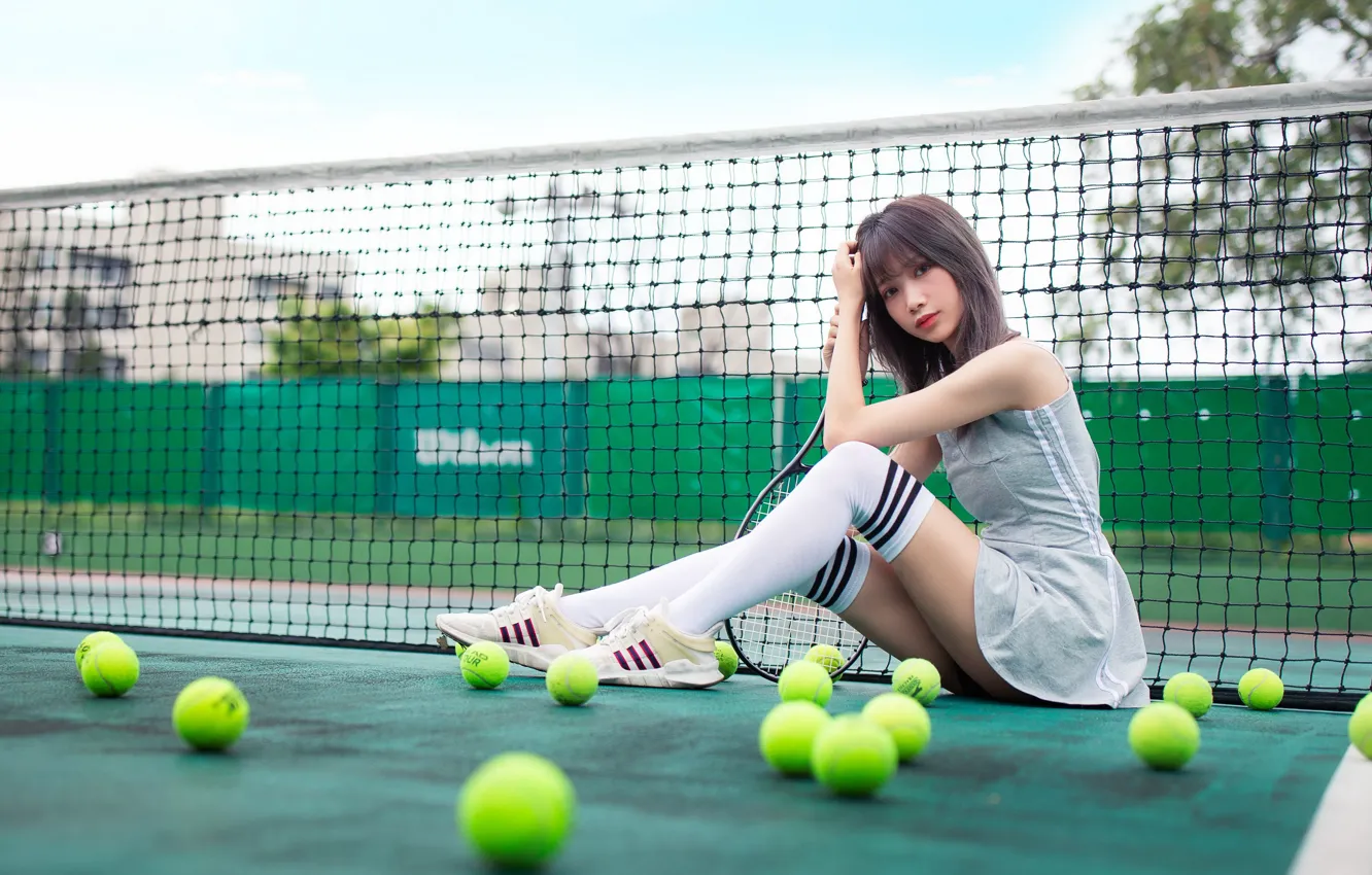 Photo wallpaper girl, Asian, tennis