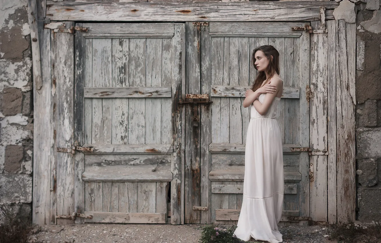 Photo wallpaper girl, dress, the door