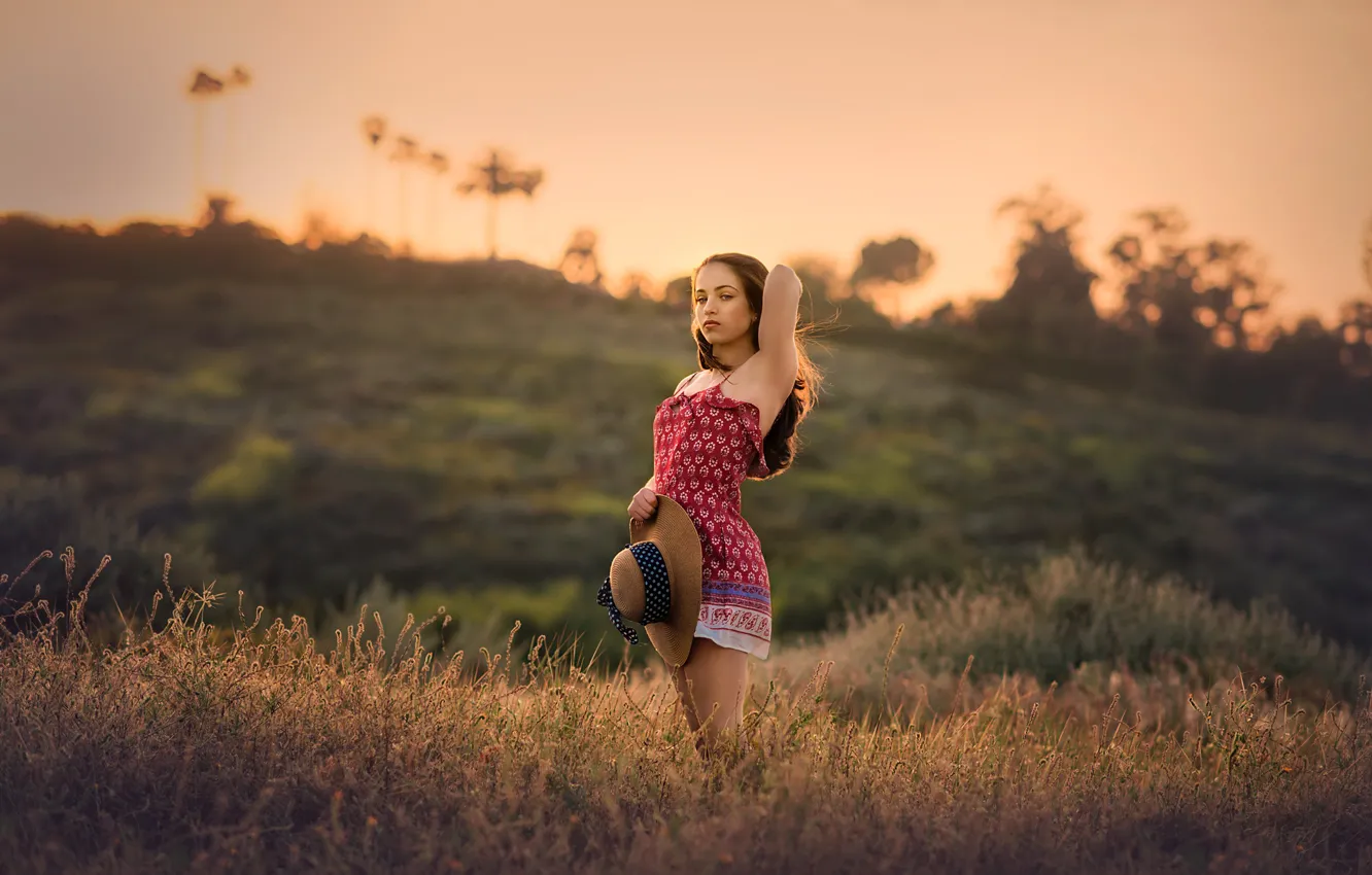 Photo wallpaper summer, hat, legs, the beauty, curls, Edie Layland