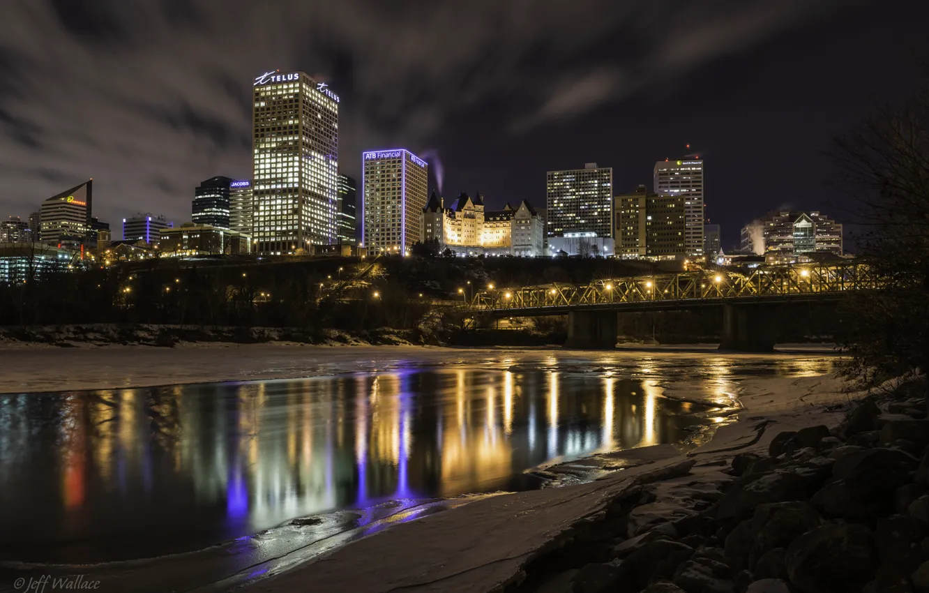 Photo wallpaper night, the city, reflection, river, Canada, Canada, Edmonton, Edmonton