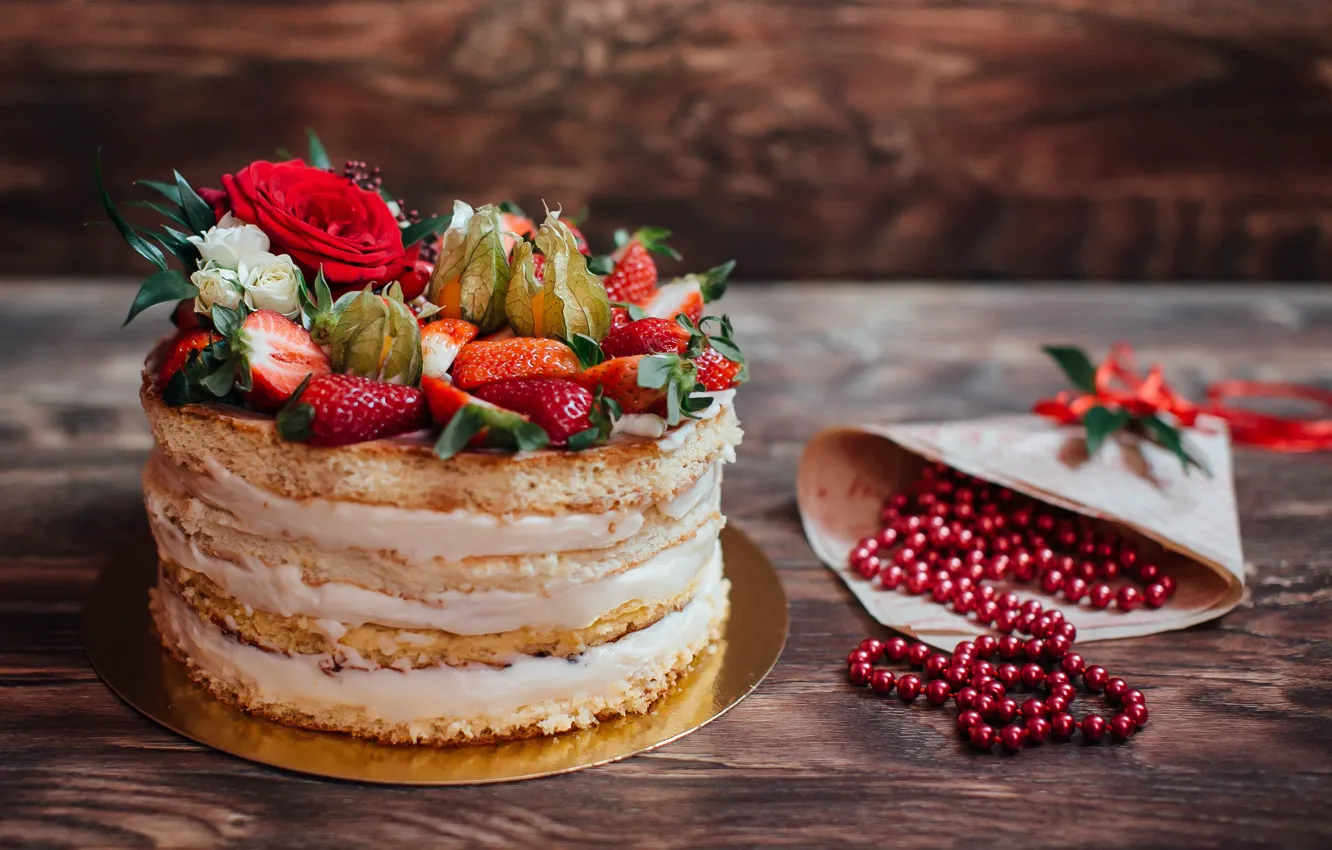 Photo wallpaper berries, cake, cake, dessert, dessert, berries