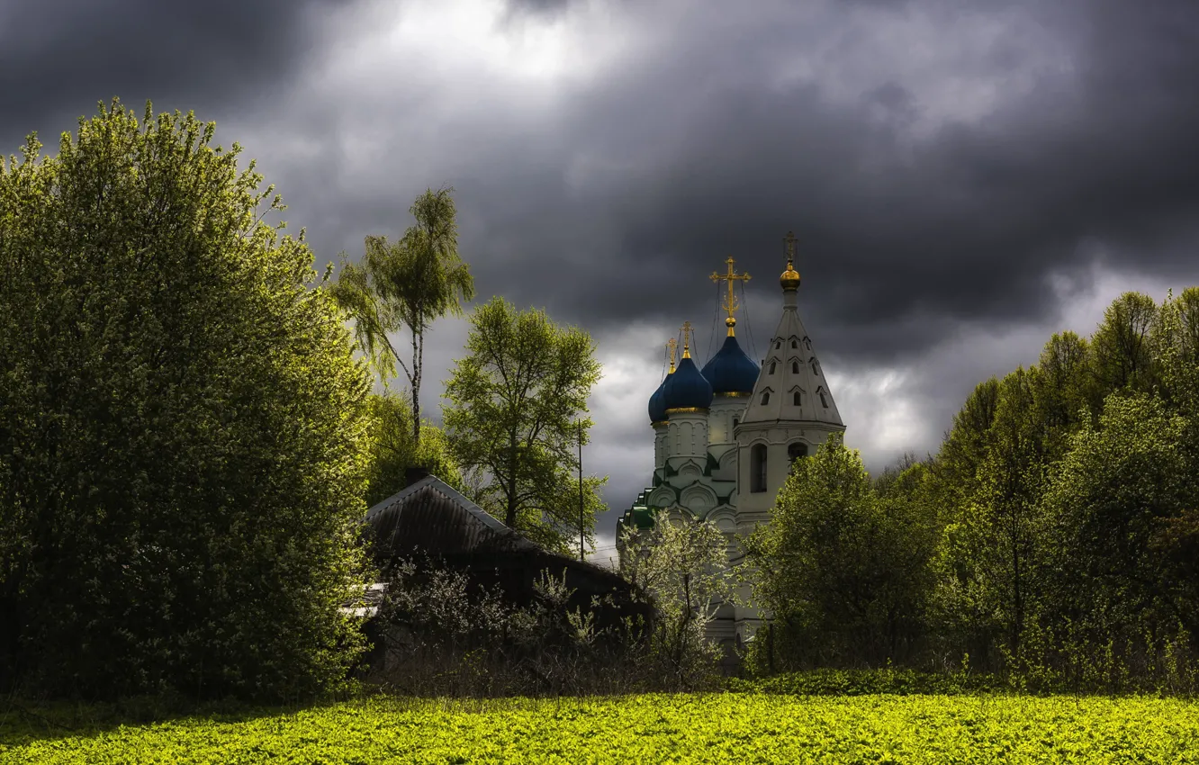 Photo wallpaper the sky, nature, spring, Church, temple