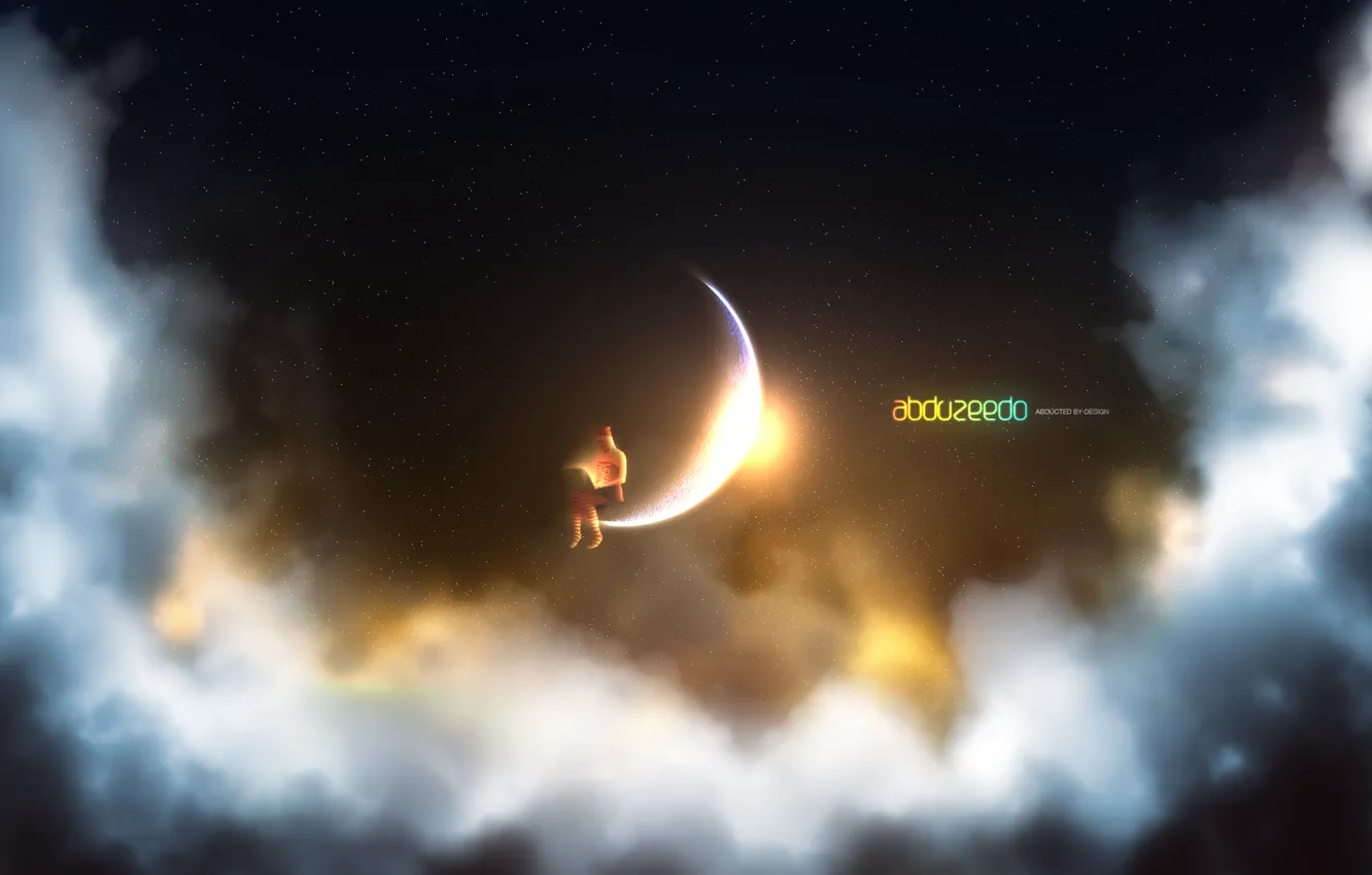 Photo wallpaper girl, stars, clouds, the moon