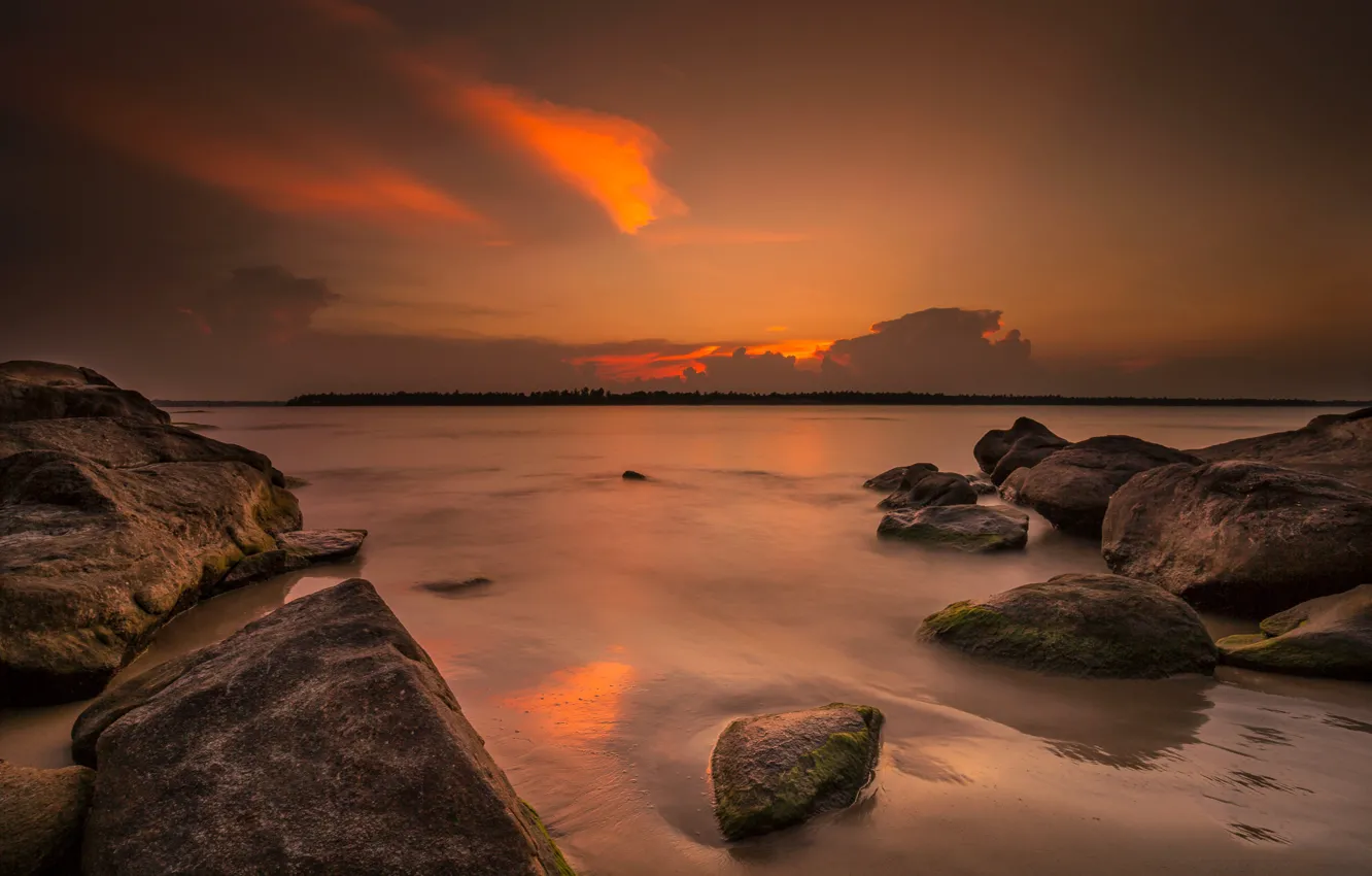 Photo wallpaper sea, stones, island, glow, Sri Lanka