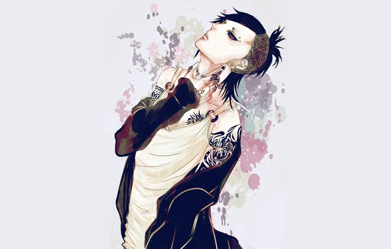 Photo wallpaper anime, guy, tattoo, red eye, Tokyo Ghoul, Tokyo Ghoul, Uta