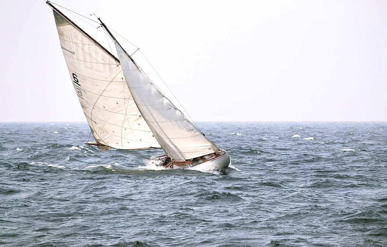 Photo wallpaper wave, the ocean, the wind, yacht, sail, roll