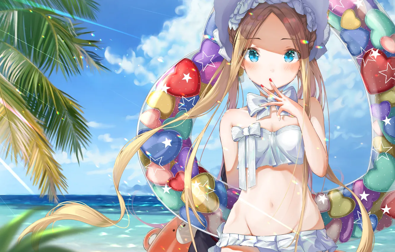 Photo wallpaper girl, sexy, cleavage, beach, long hair, sea, boobs, anime