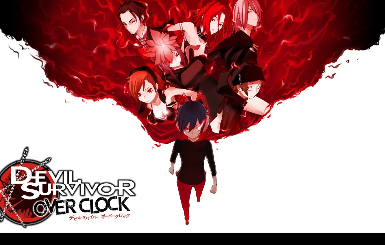 Photo wallpaper flame, red, red eyes, friends, art, suzuhito age who said in, devil survivor, yamato houtsuin