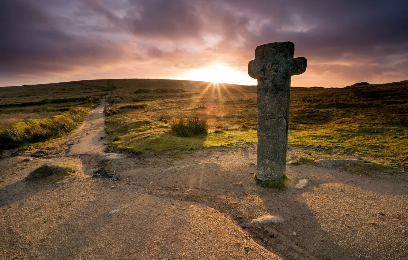 Photo wallpaper sunset, landscape, road