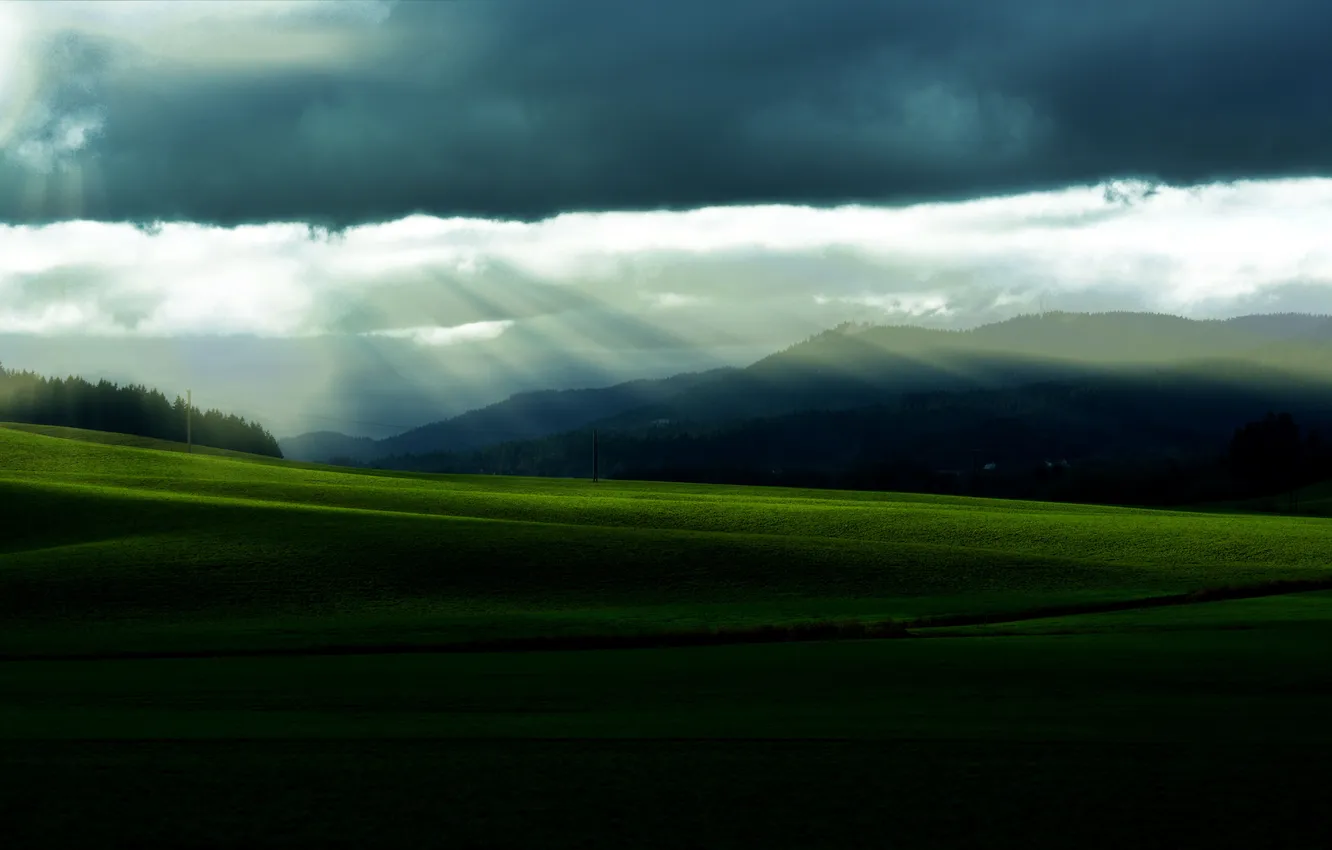 Photo wallpaper field, the sky, clouds, morning