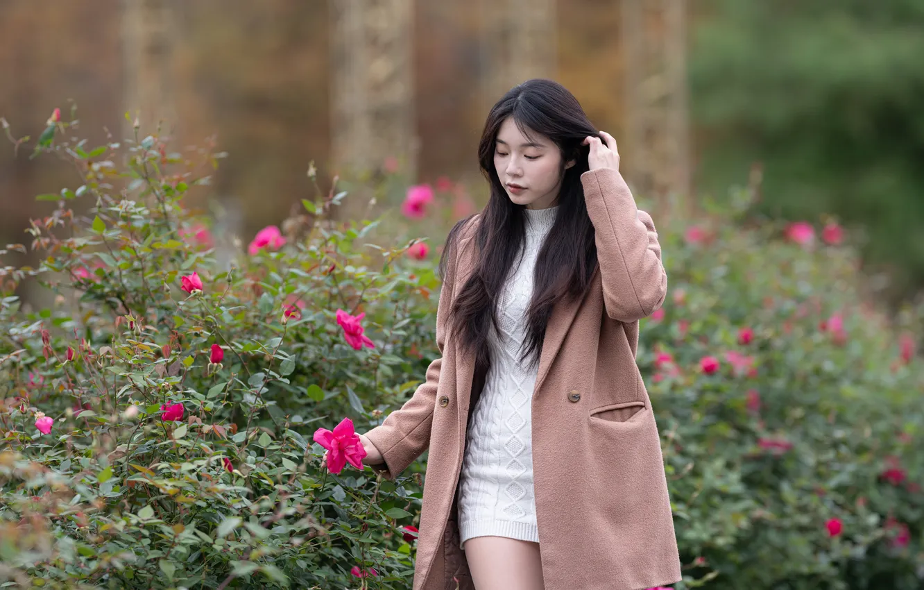 Photo wallpaper girl, Asian, coat
