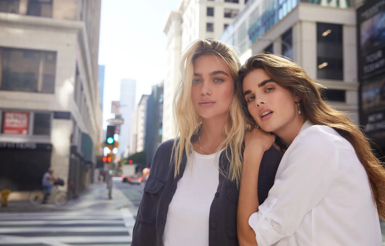 Photo wallpaper city, girl, woman, young, beautiful, model, posing, long-haired