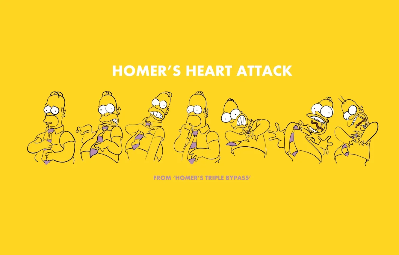 Photo wallpaper yellow background, heart attack, Homer simpson