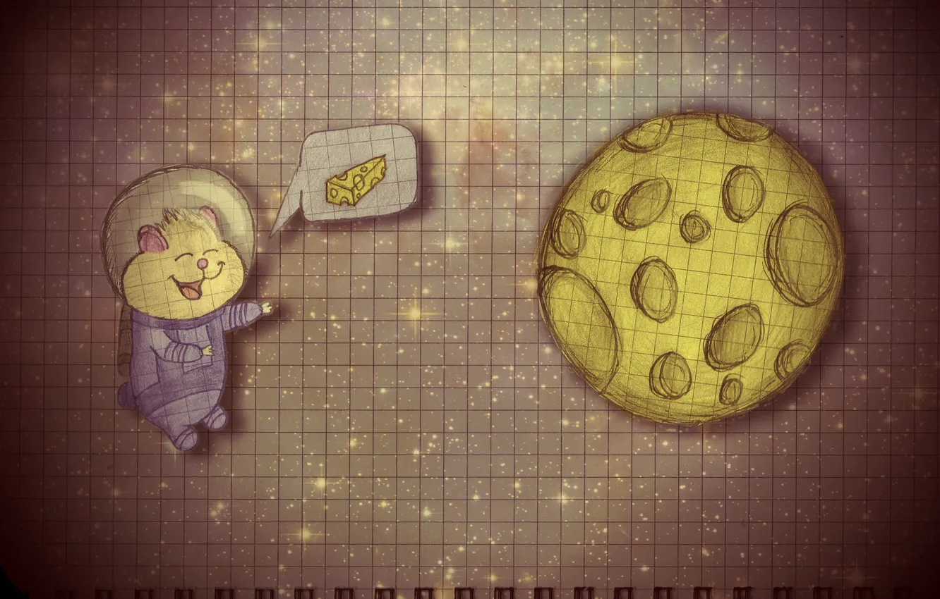 Photo wallpaper space, planet, hamster, cheese