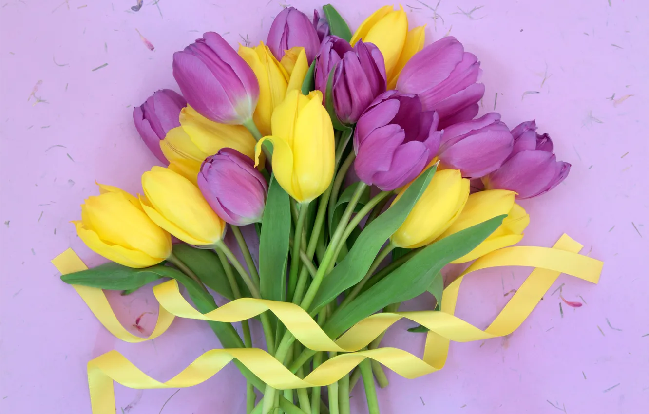 Photo wallpaper flowers, bouquet, tape, tulips, fresh, yellow, flowers, tulips