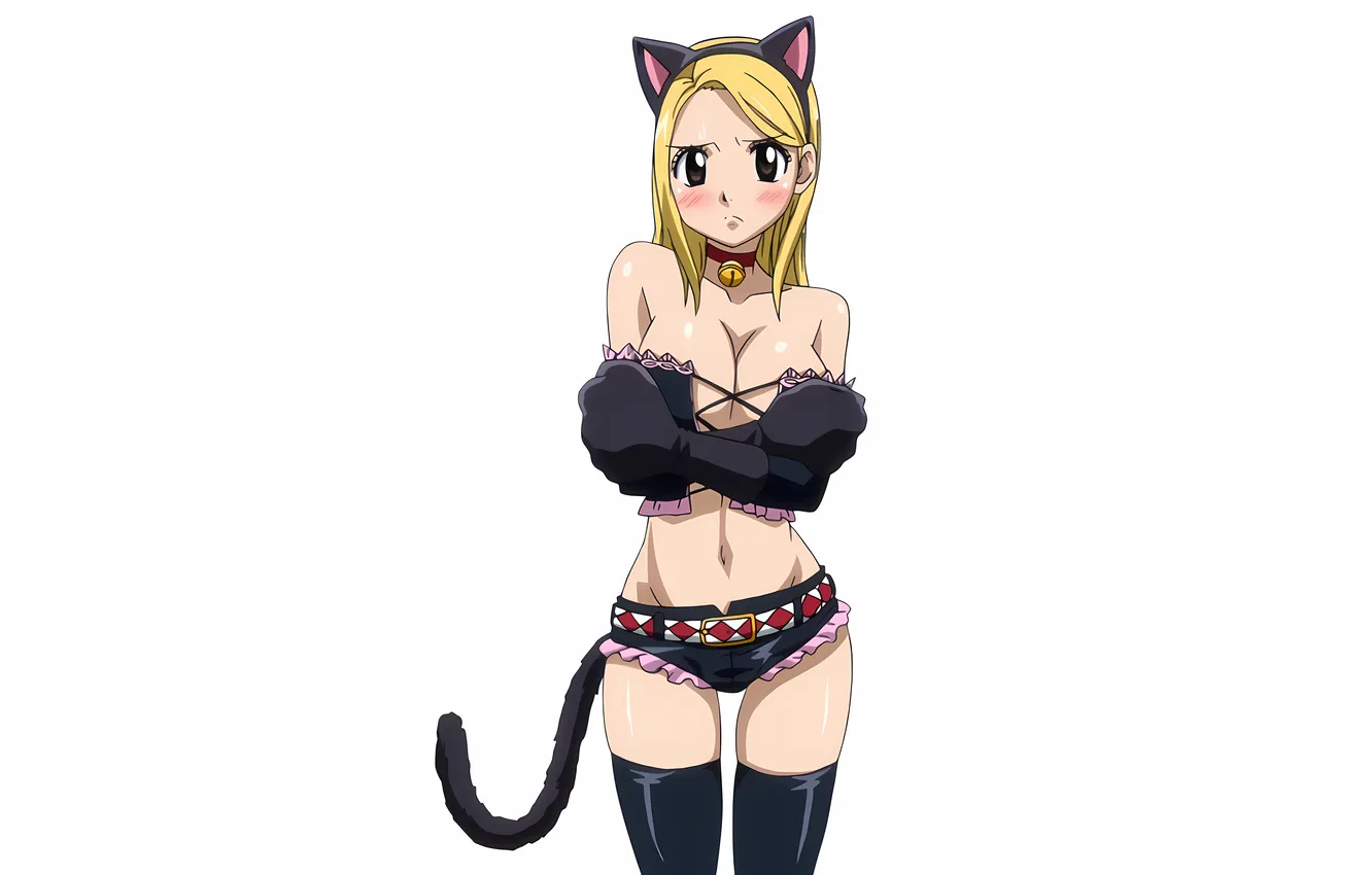 Photo wallpaper girl, sexy, cleavage, shorts, thighhighs, long hair, boobs, animal ears