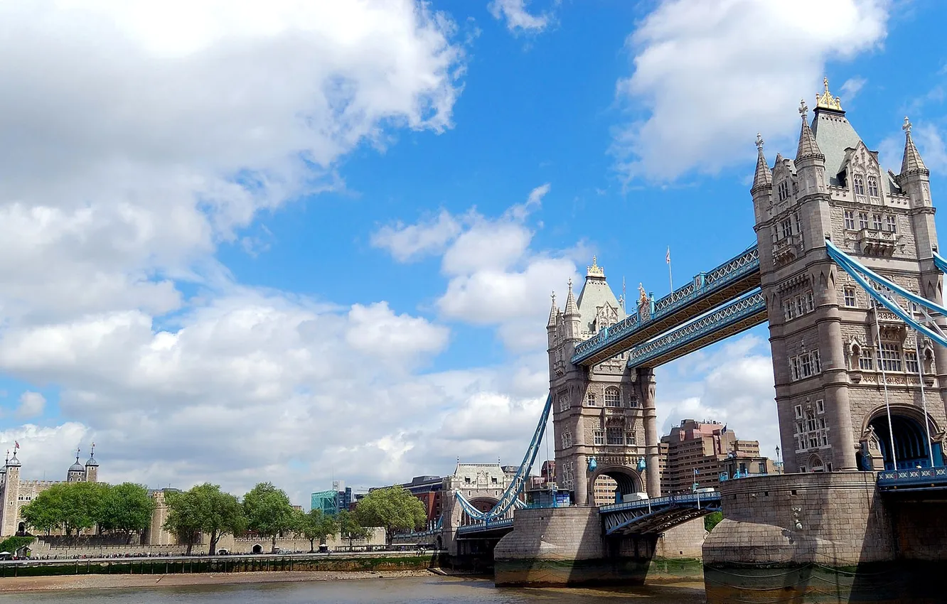 Photo wallpaper clouds, bridge, river, England, London