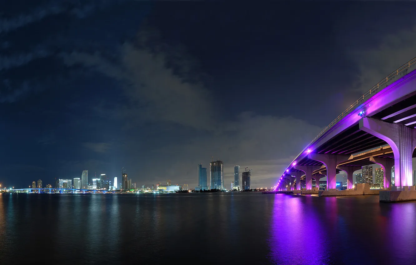 Photo wallpaper purple, night, bridge