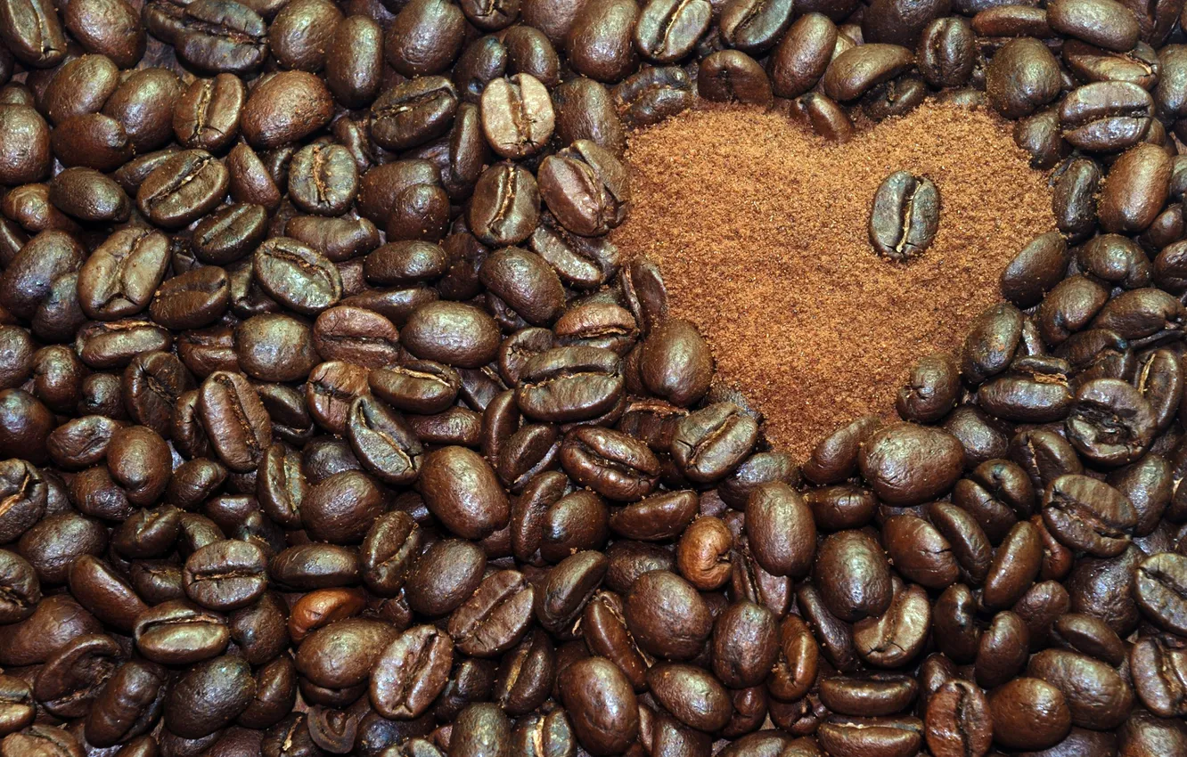 Photo wallpaper macro, heart, coffee, grain, drink
