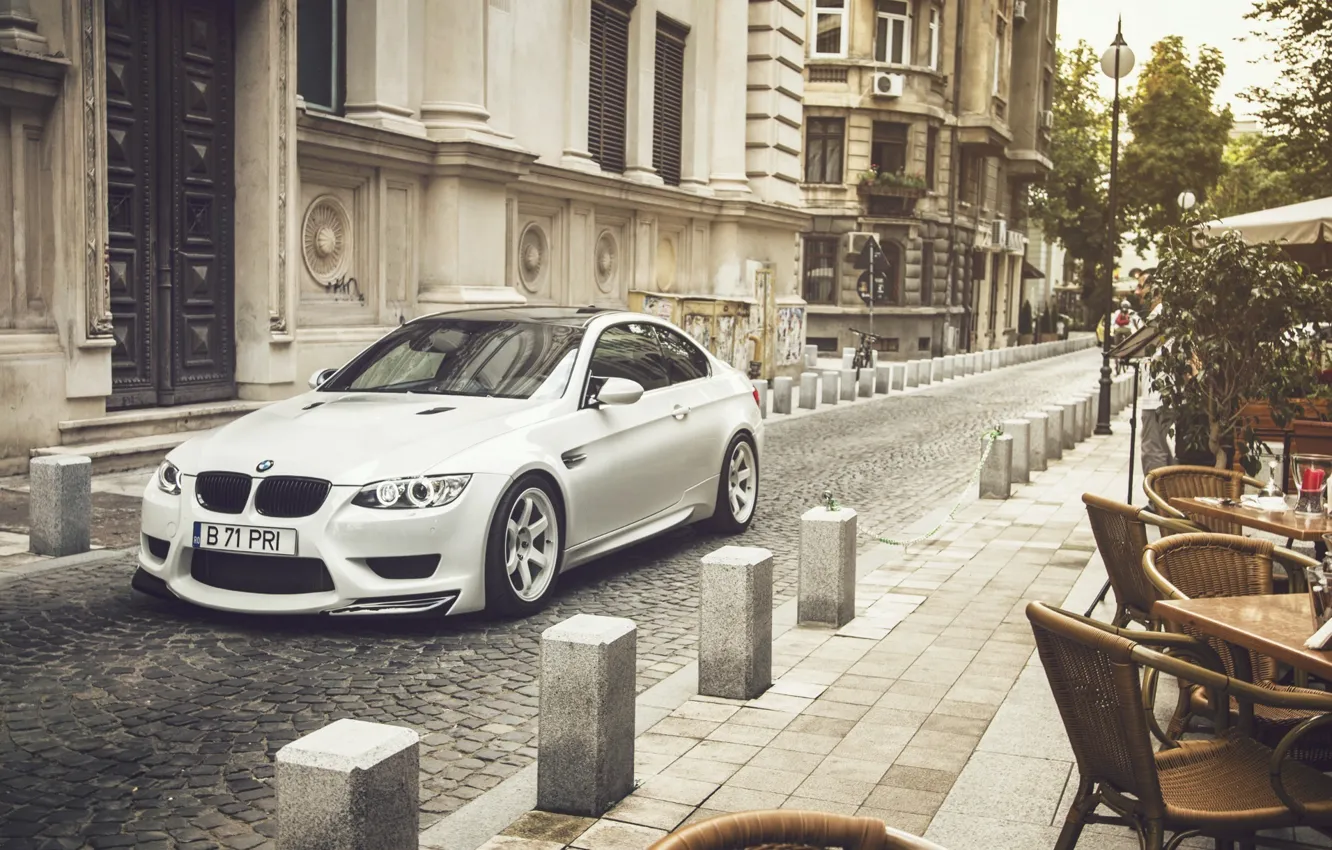 Photo wallpaper BMW, City, Car, Front, White, E92, Tuning, Sport