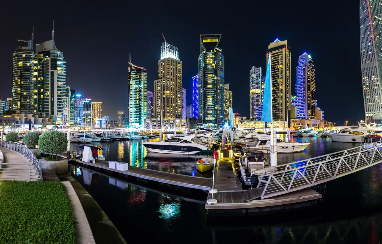 Photo wallpaper night, the city, skyscraper, panorama, Dubai, Dubai, Panorama