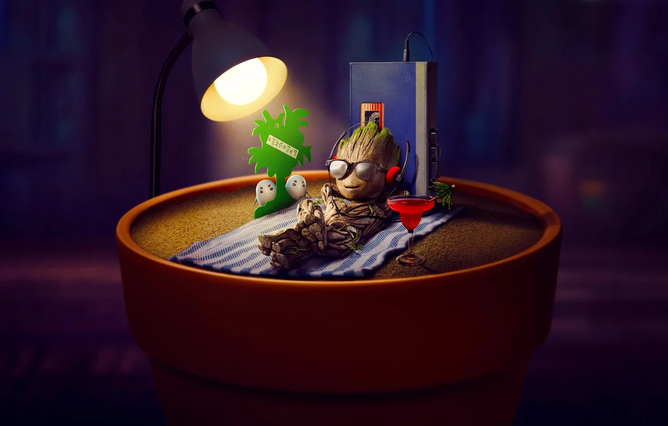 Photo wallpaper bed, glasses, lamp, reading, Groot