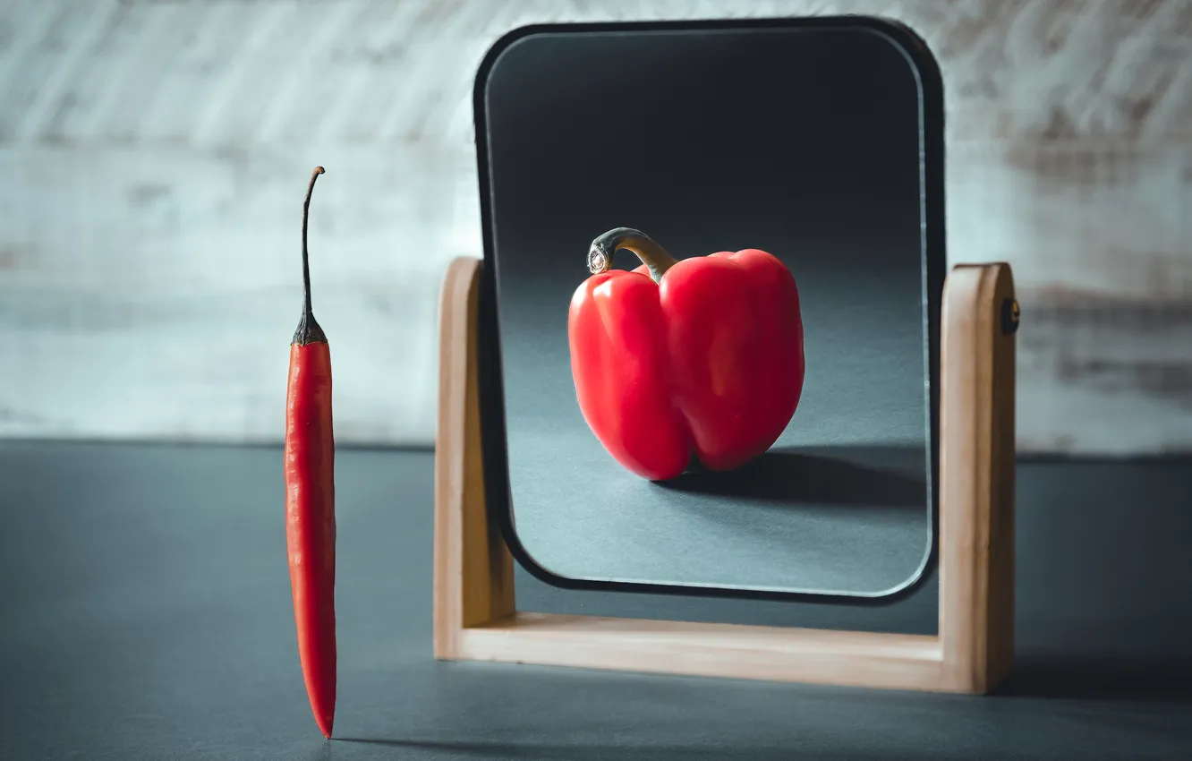 Photo wallpaper pepper, mirror, reflection, AI art, neural network