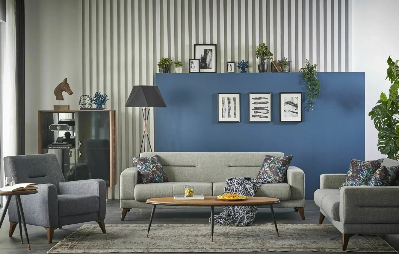 Photo wallpaper design, style, room, interior, living room, upholstered furniture, The combination of colors