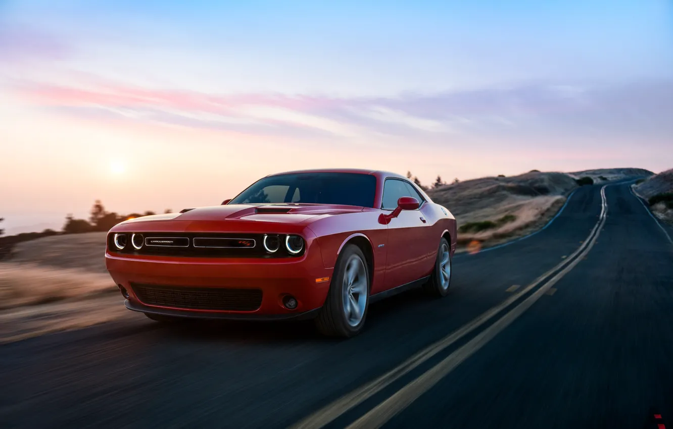 Photo wallpaper road, machine, auto, red, Dodge, Challenger, Dodge Challenger, Concept Art