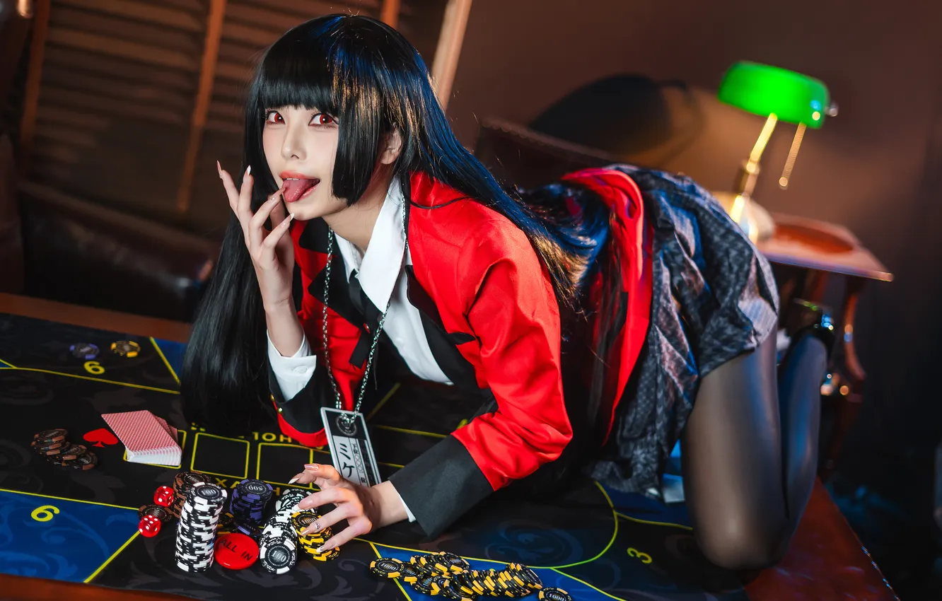 Photo wallpaper pose, model, brunette, chips, Asian, beauty, casino, model