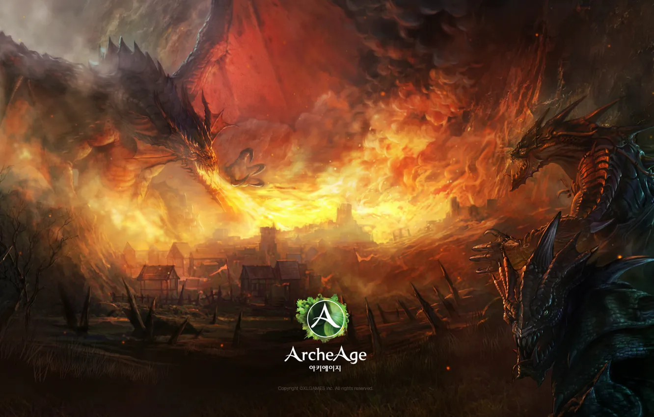 Photo wallpaper fire, flame, dragon, the game, home, art, monsters, fire