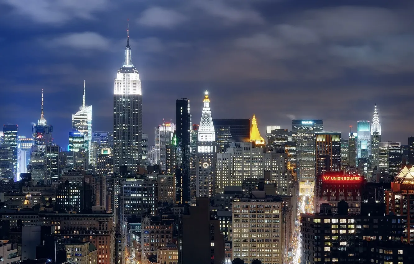 Photo wallpaper night, lights, New York, night, New York, NYC, Midtown Manhattan