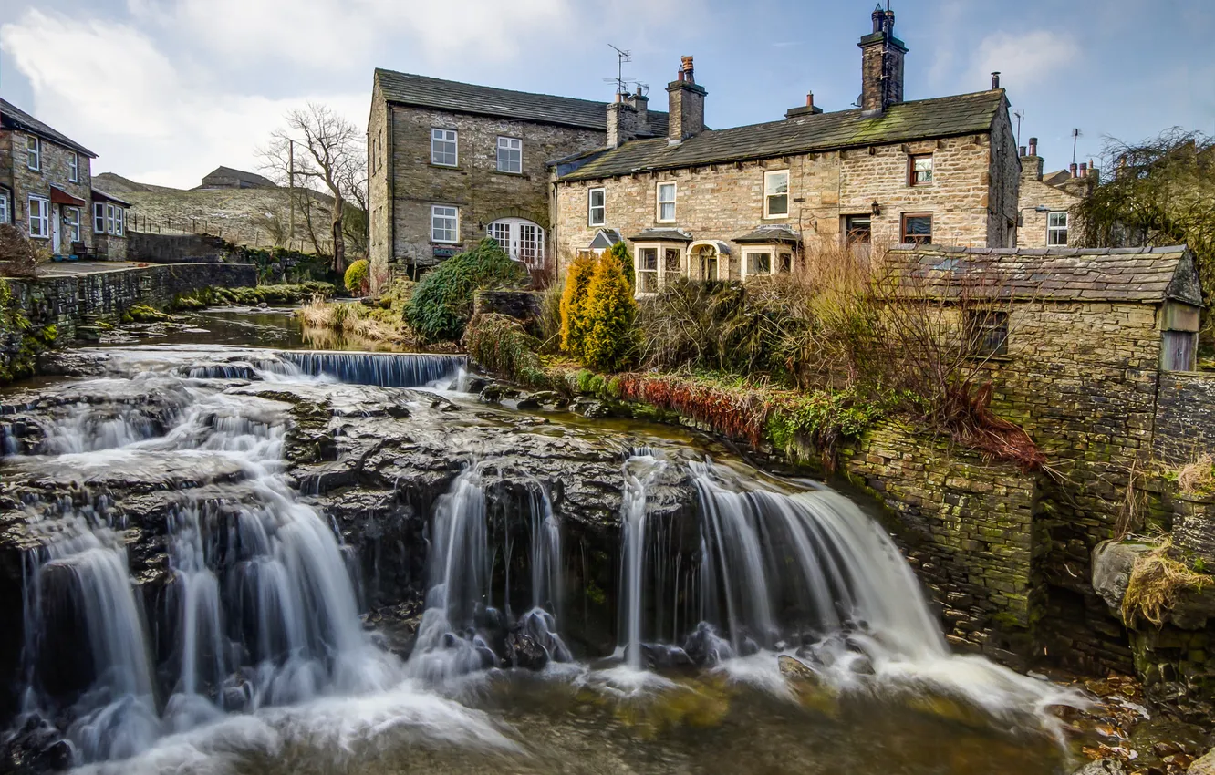Photo wallpaper river, England, home, stream, thresholds, England, Yorkshire, North Yorkshire