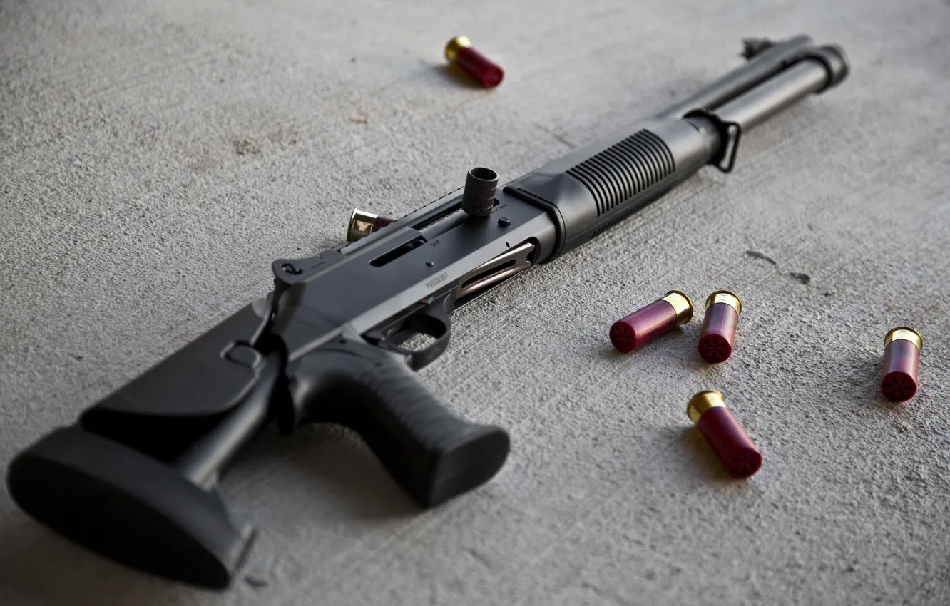 Photo wallpaper red, shotgun, ammunition