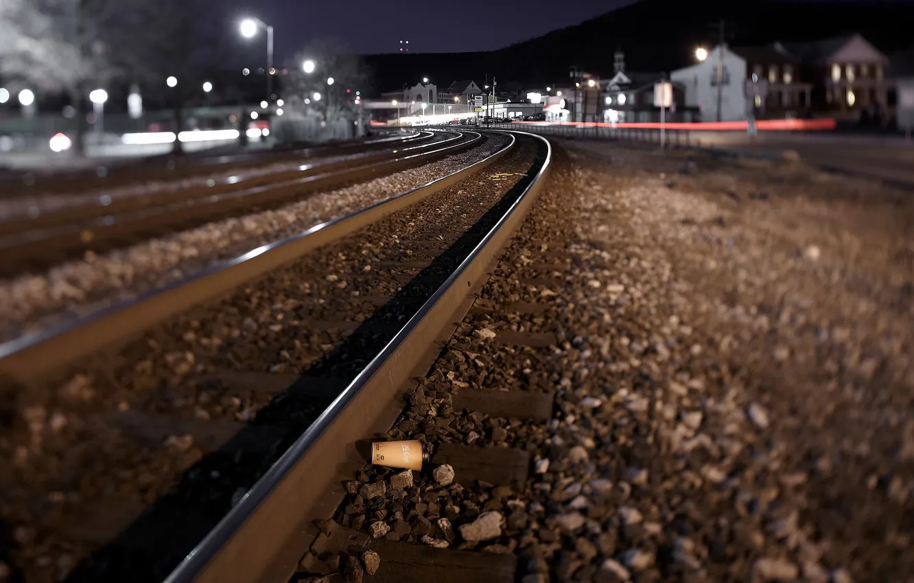 Photo wallpaper night, the city, railroad