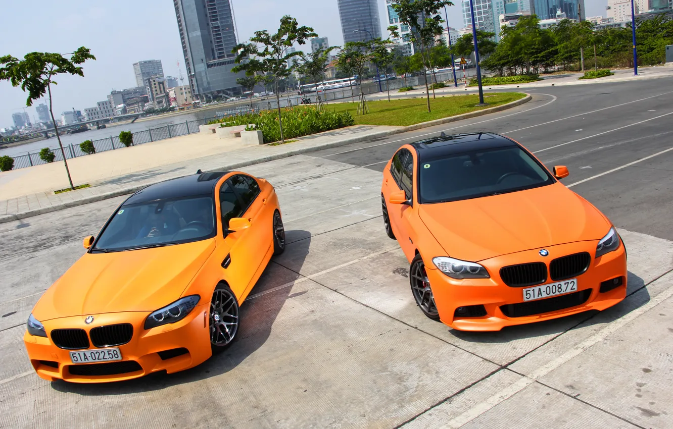 Photo wallpaper BMW, City, Orange, Matte, Tuning, F10