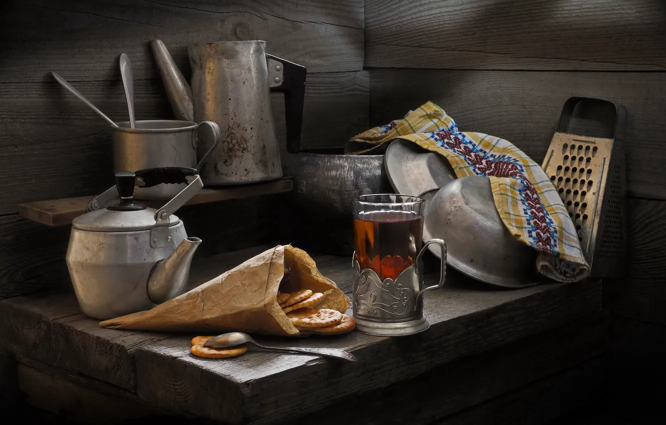 Photo wallpaper glass, tea, cookies