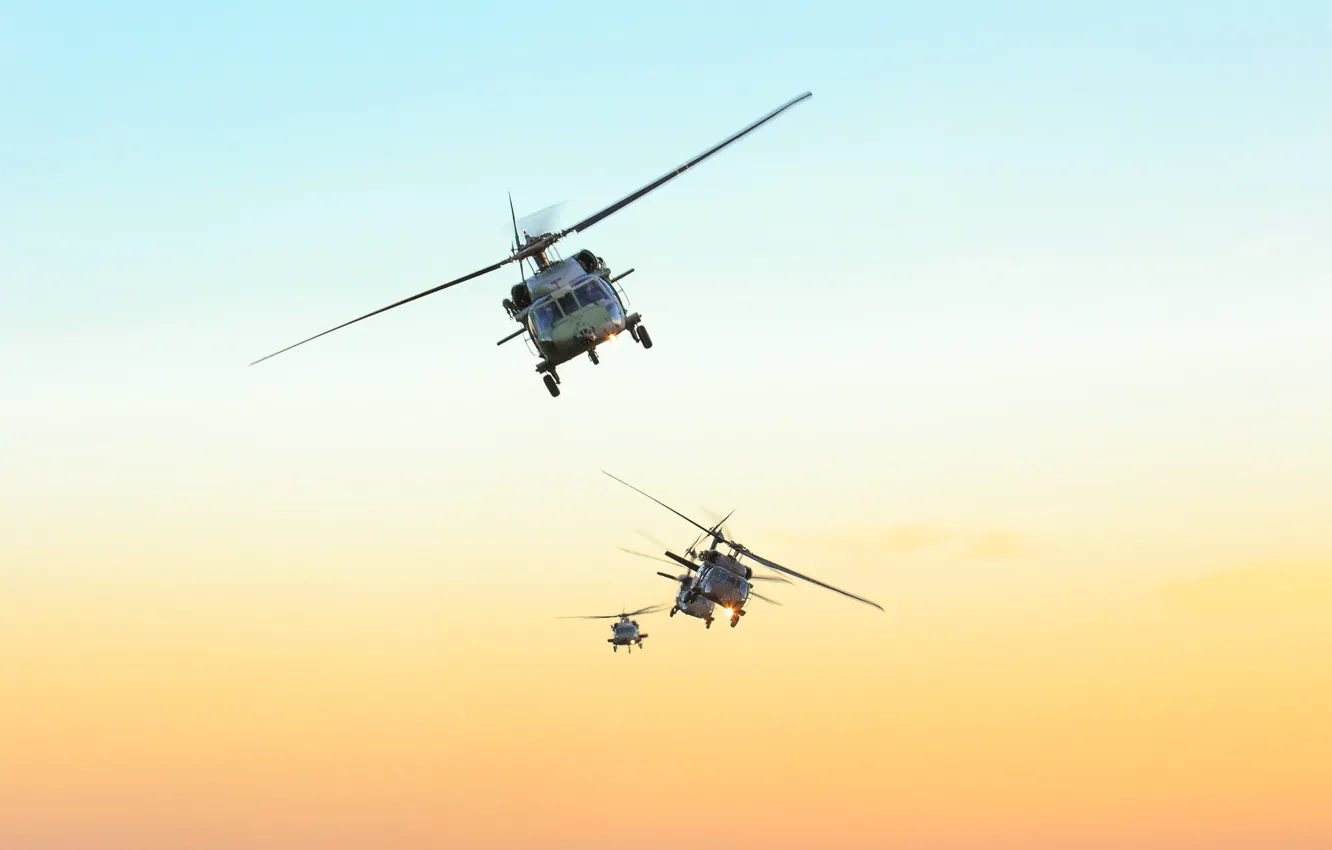 Photo wallpaper the sky, sunset, FAB, Black hawk, Air force of Brazil, The air force of Brazil